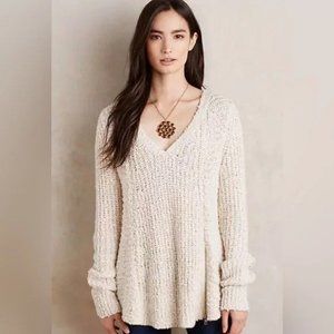 Anthropologie Moth V-Neck Cream Knit Wool Blend Chunky Knit Sweater, size small